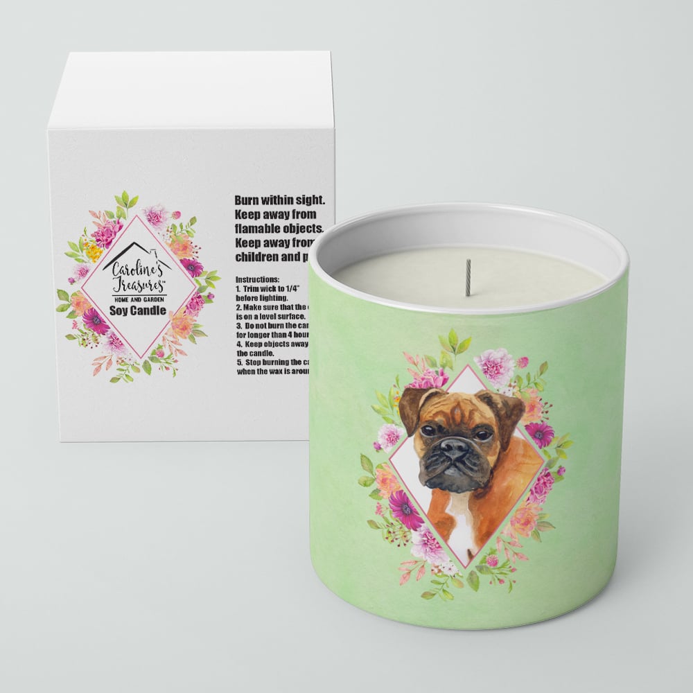 German Boxer Green Flowers 10 oz Decorative Soy Candle Image 2