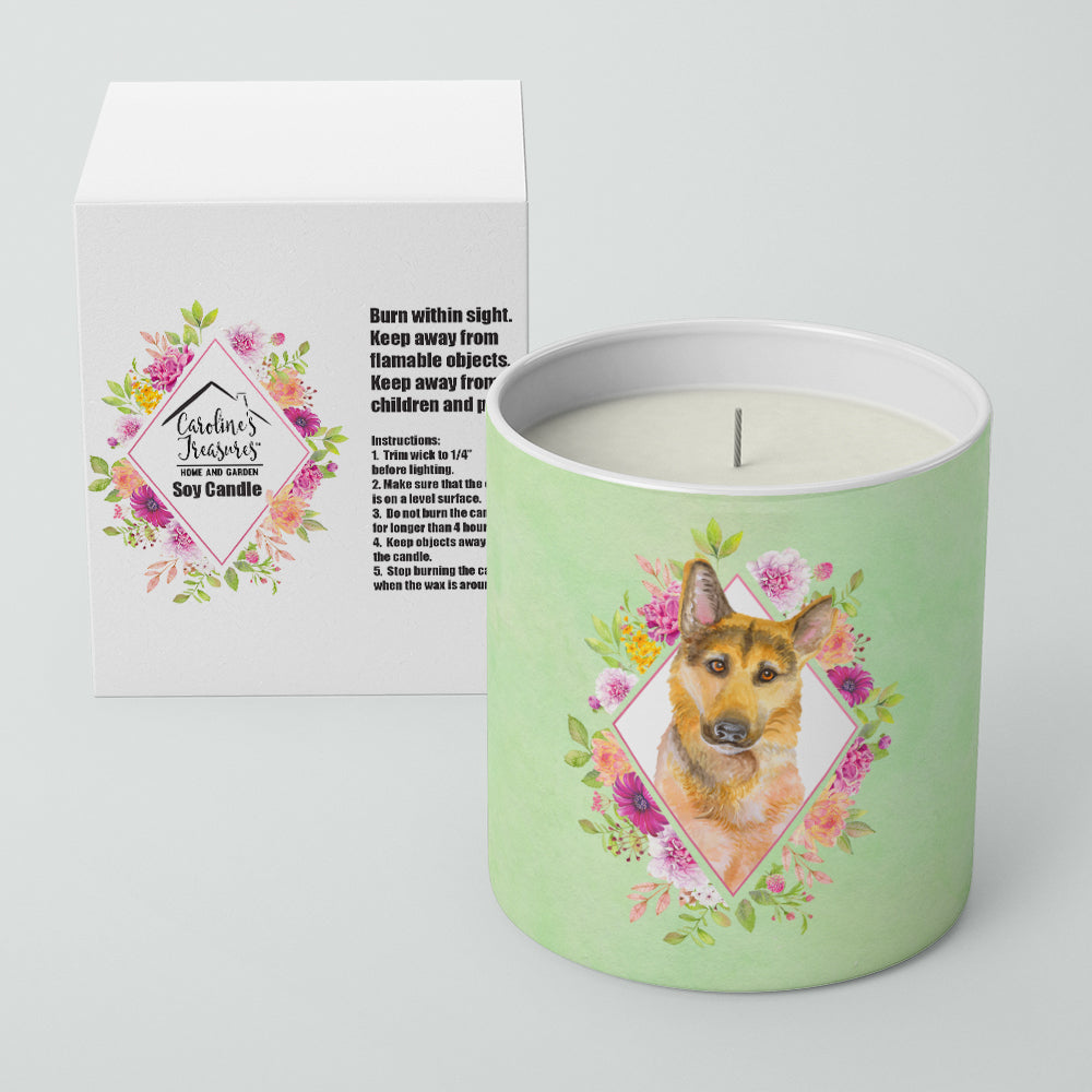 German Shepherd Style 2 Green Flowers 10 oz Decorative Soy Candle Image 2