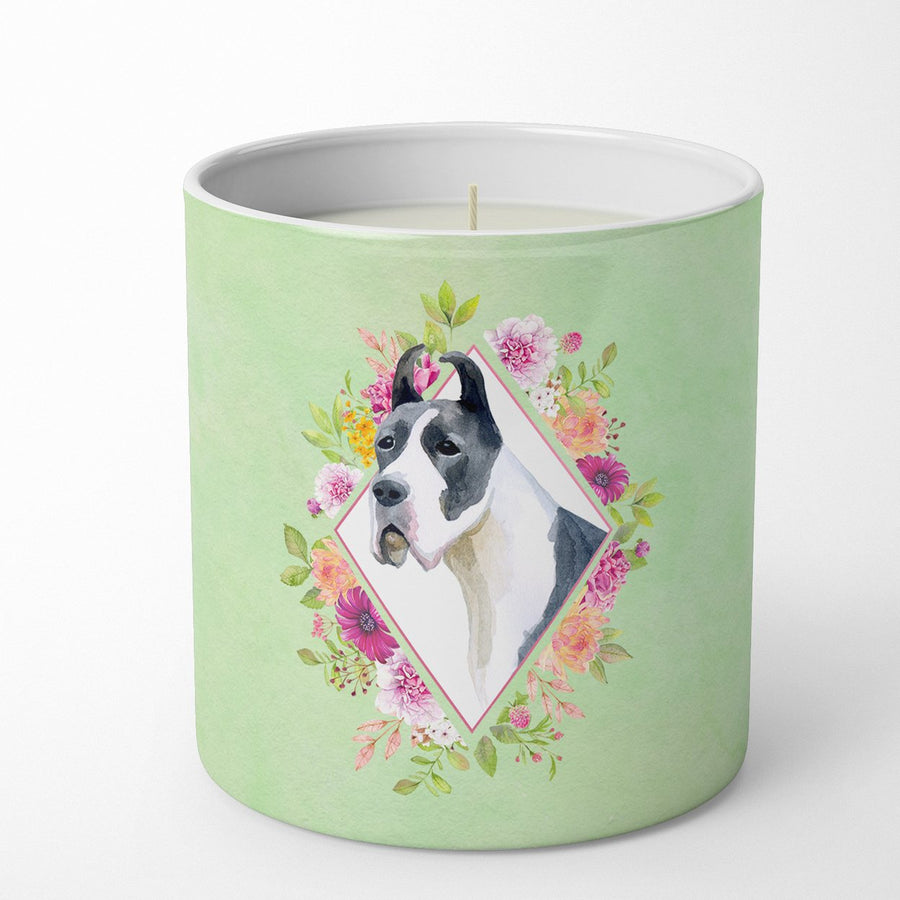 Great Dane Green Flowers 10 oz Decorative Soy Candle Image 1