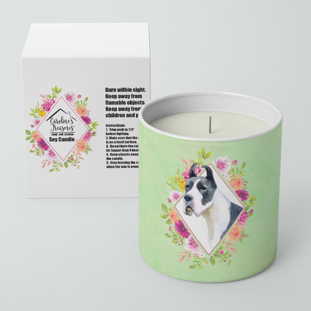 Great Dane Green Flowers 10 oz Decorative Soy Candle Image 2