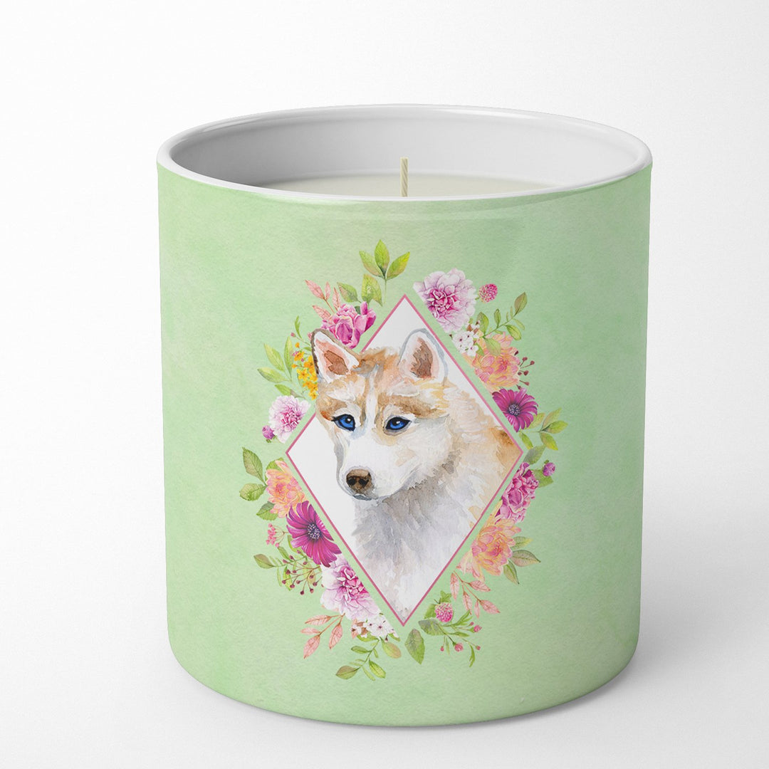 Red Siberian Husky Green Flowers 10 oz Decorative Soy Candle Image 4