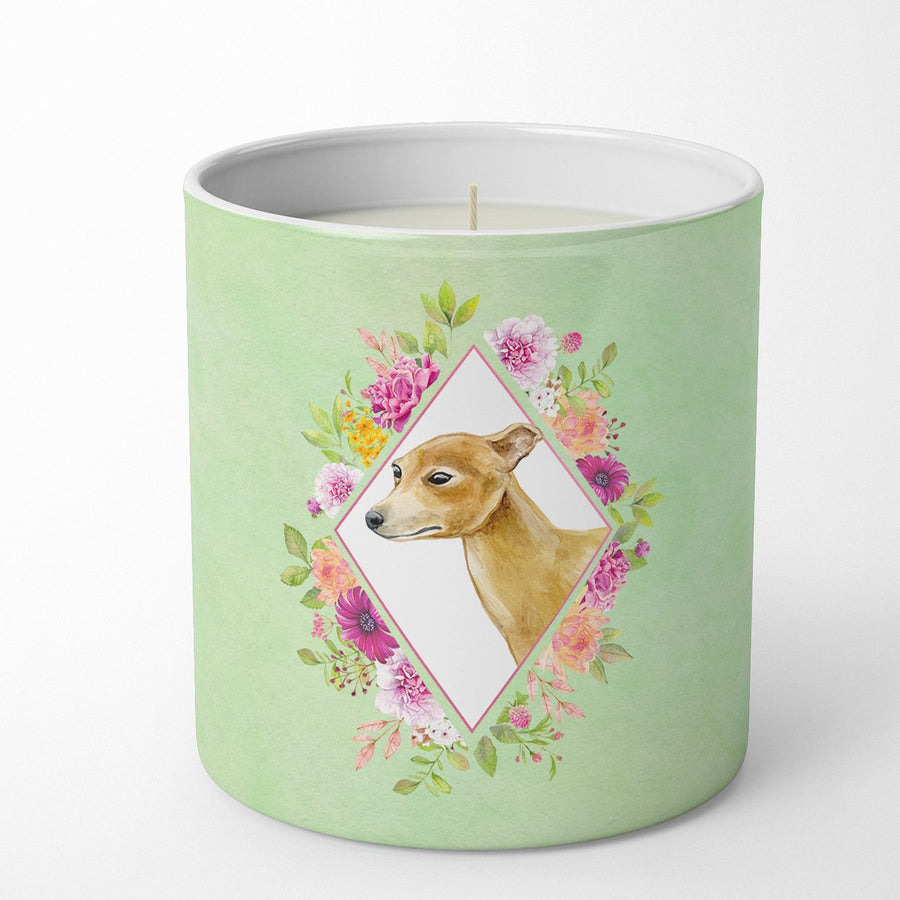 Italian Greyhound Green Flowers 10 oz Decorative Soy Candle Image 1