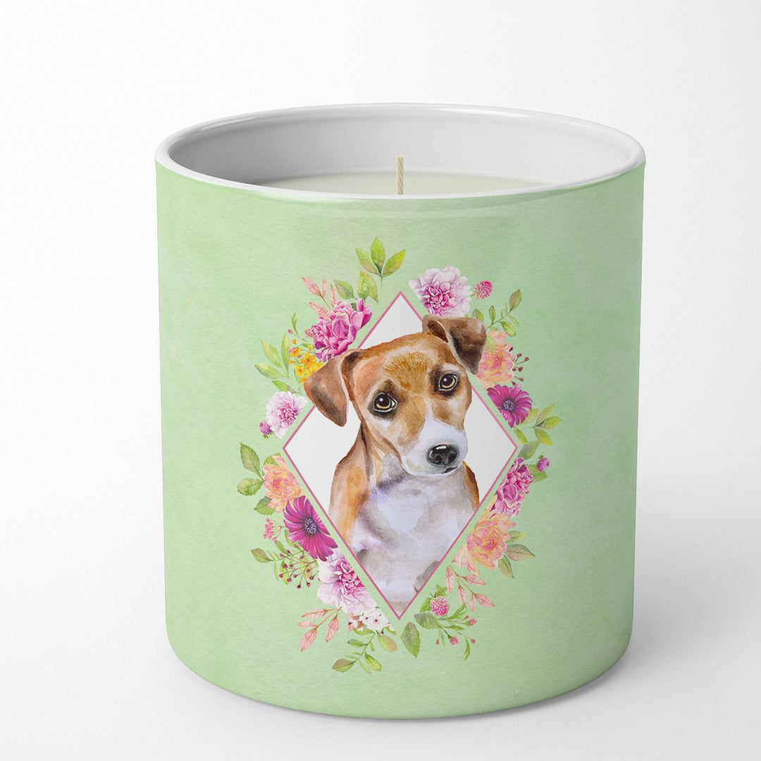 Jack Russell Terrier Style 1 Green Flowers 10 oz Decorative Soy Candle Image 1