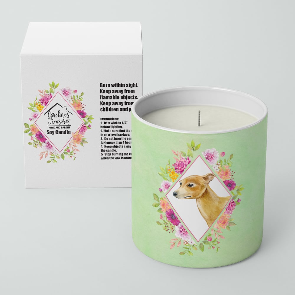 Italian Greyhound Green Flowers 10 oz Decorative Soy Candle Image 2