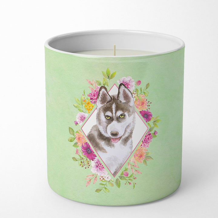 Siberian Husky Style 2 Green Flowers 10 oz Decorative Soy Candle Image 4