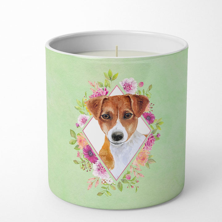 Jack Russell Terrier Style 2 Green Flowers 10 oz Decorative Soy Candle Image 1