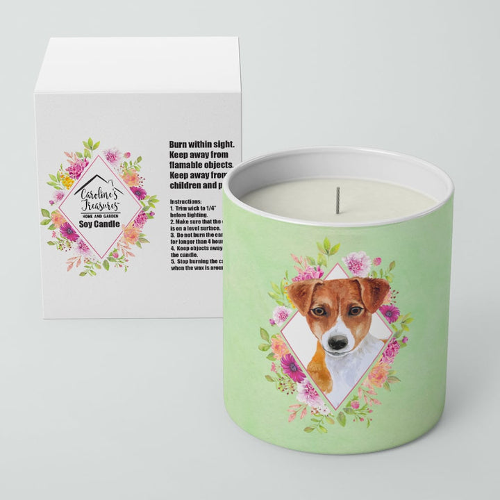 Jack Russell Terrier Style 2 Green Flowers 10 oz Decorative Soy Candle Image 2