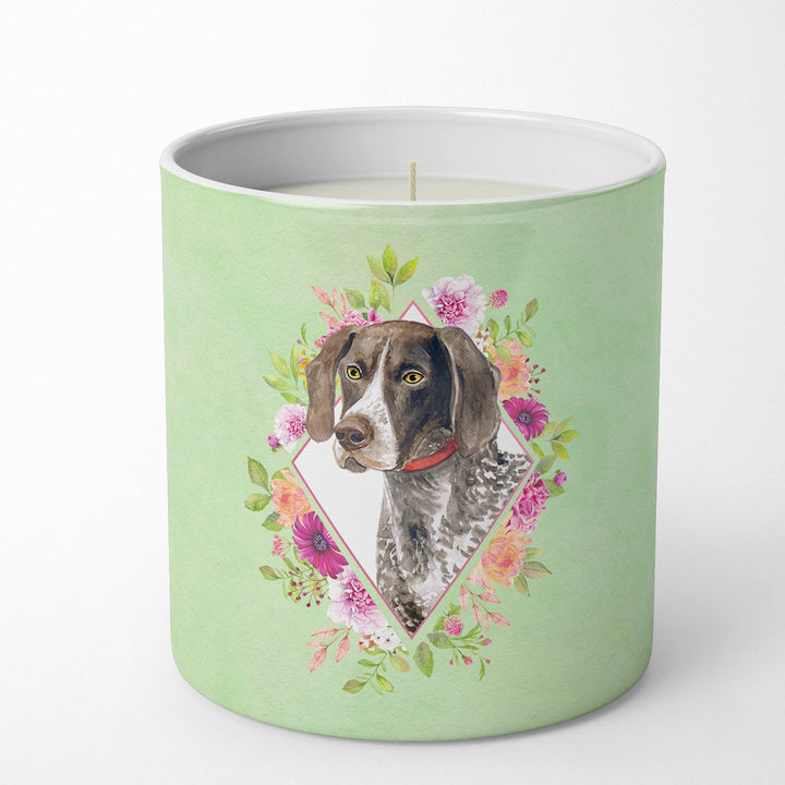 German Shorthaired Pointer Green Flowers 10 oz Decorative Soy Candle Image 1