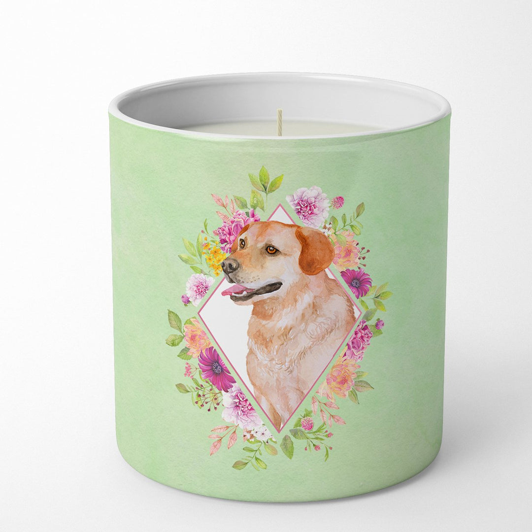 Yellow Labrador Retriever Green Flowers 10 oz Decorative Soy Candle Image 1