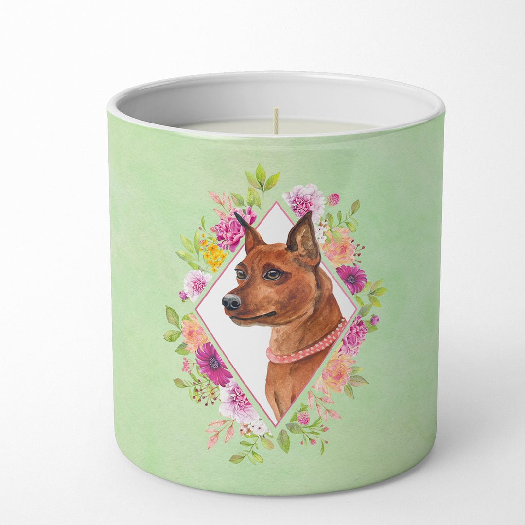 Miniature Pinscher Green Flowers 10 oz Decorative Soy Candle Image 1