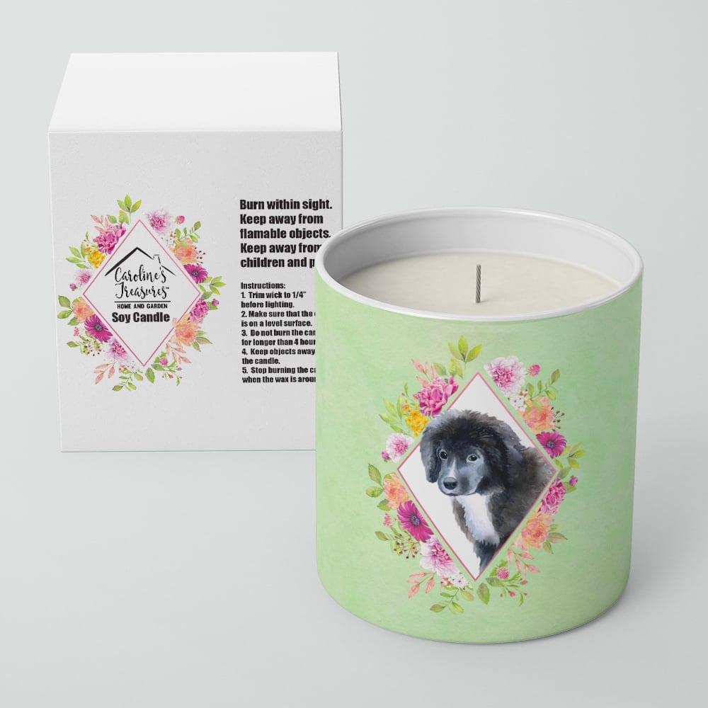 Newfoundland Puppy Green Flowers 10 oz Decorative Soy Candle Image 2