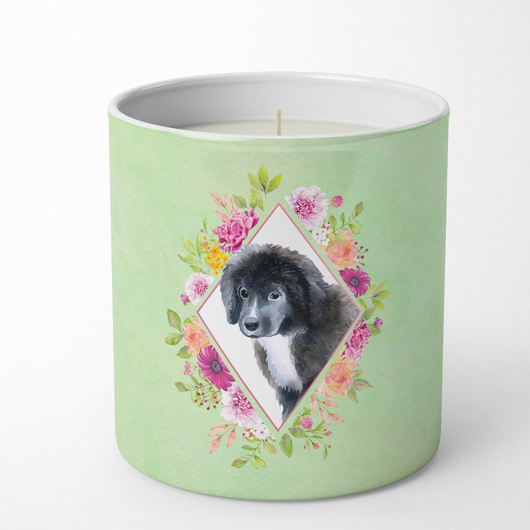 Newfoundland Puppy Green Flowers 10 oz Decorative Soy Candle Image 4