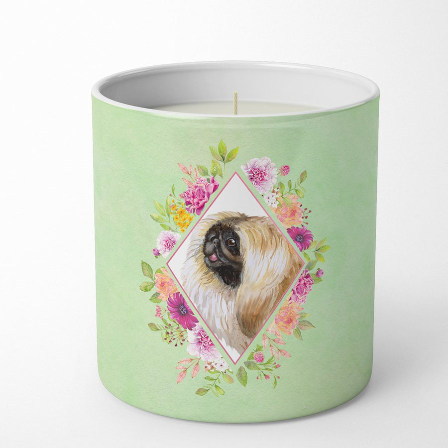 Pekingese Green Flowers 10 oz Decorative Soy Candle Image 1