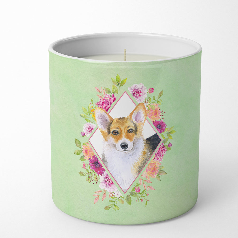 Corgi Green Flowers 10 oz Decorative Soy Candle Image 1