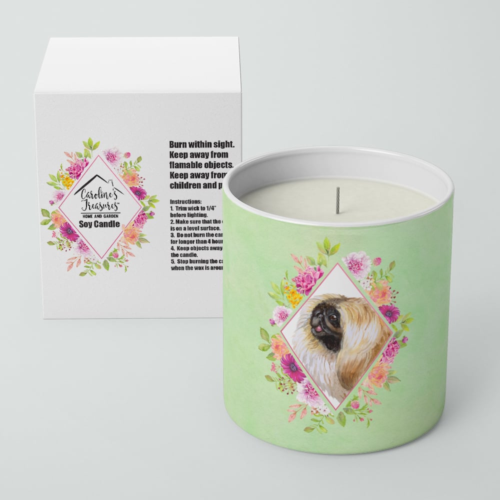 Pekingese Green Flowers 10 oz Decorative Soy Candle Image 2