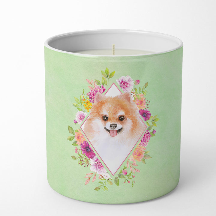 Pomeranian Style 1 Green Flowers 10 oz Decorative Soy Candle Image 1