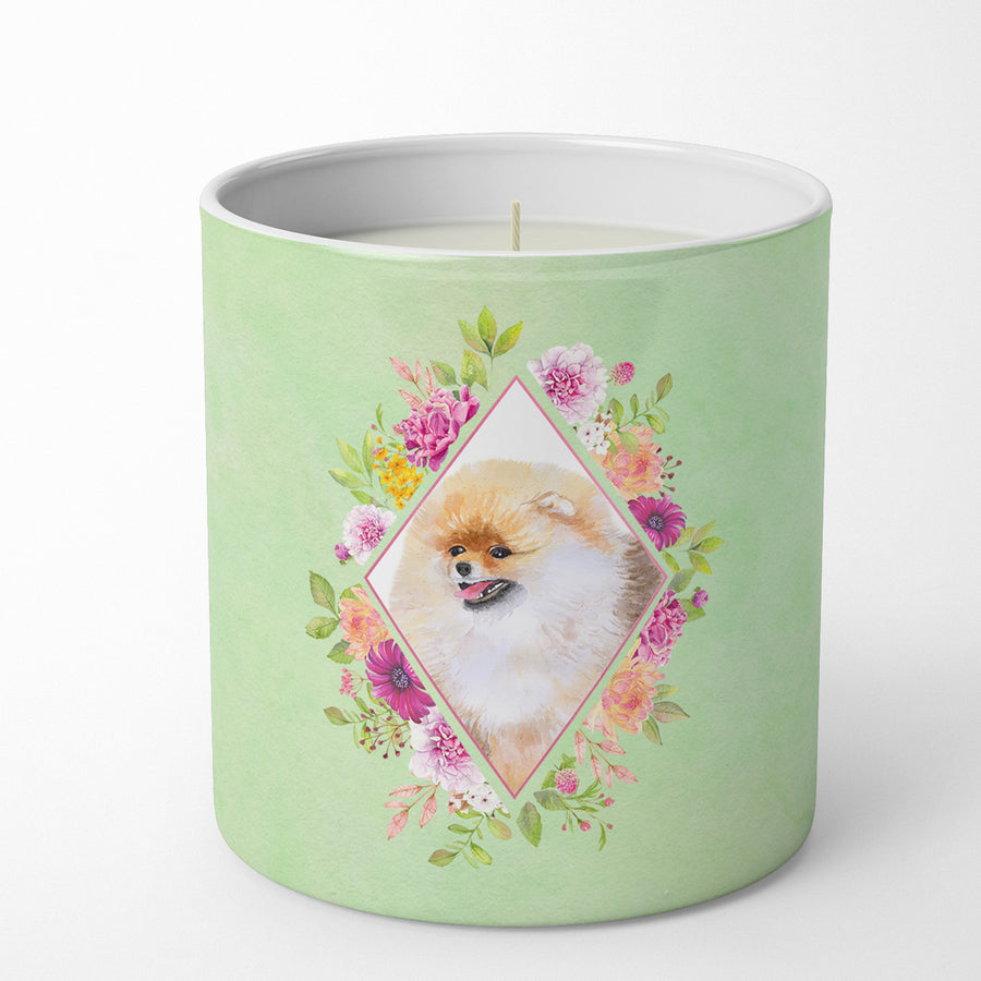 Pomeranian Style 2 Green Flowers 10 oz Decorative Soy Candle Image 1