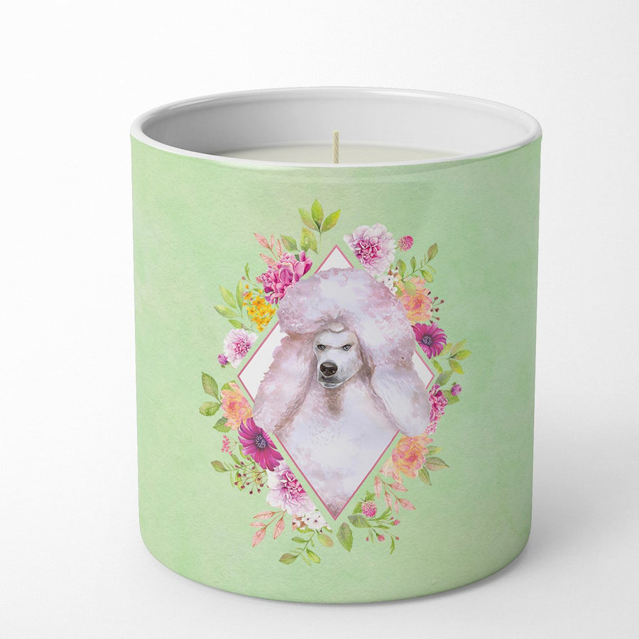 Standard White Poodle Green Flowers 10 oz Decorative Soy Candle Image 1