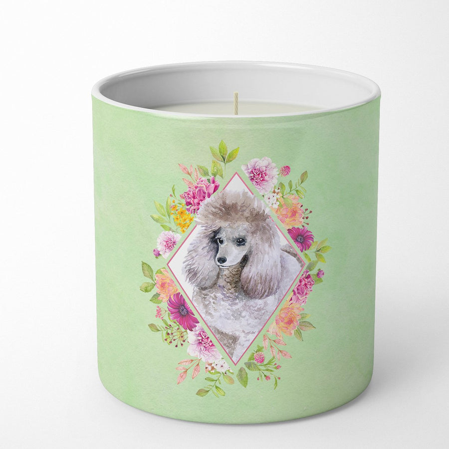 Standard Grey Poodle Green Flowers 10 oz Decorative Soy Candle Image 1