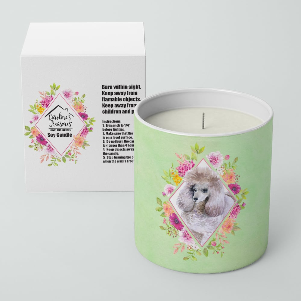 Standard Grey Poodle Green Flowers 10 oz Decorative Soy Candle Image 2