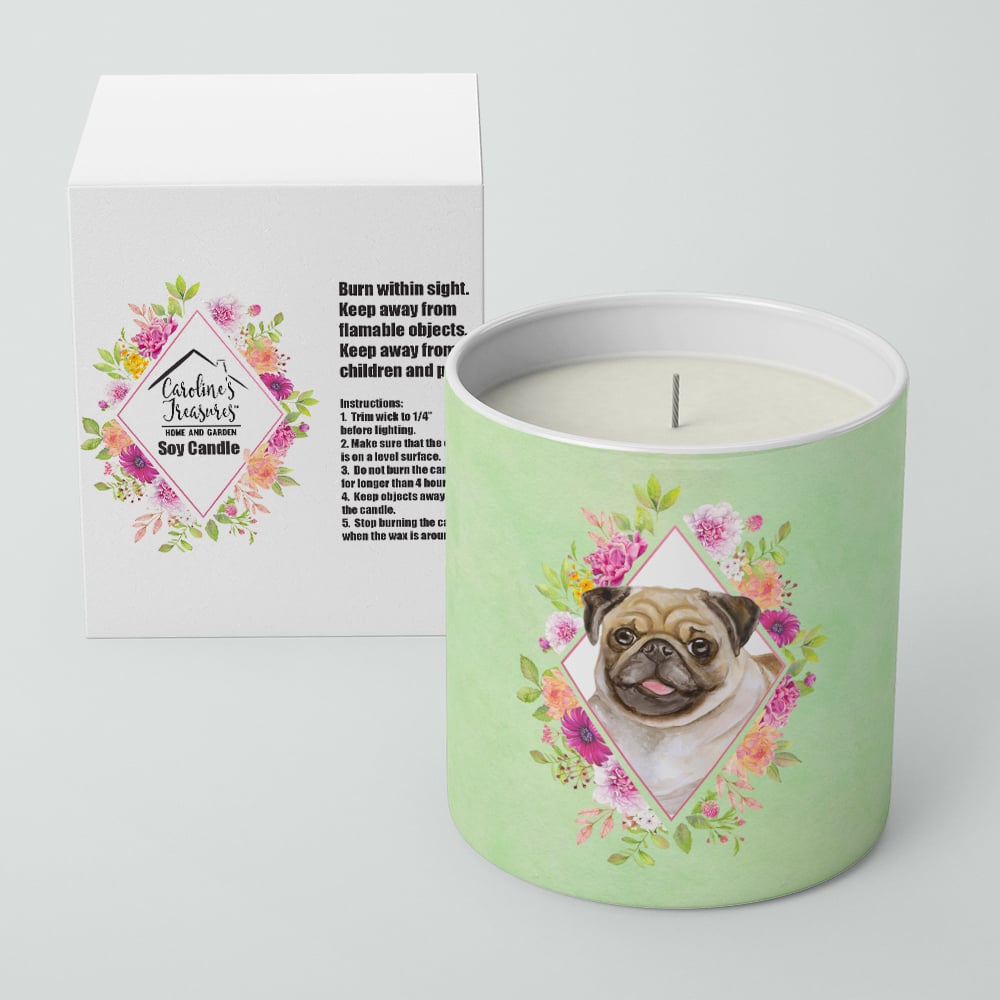 Fawn Pug Green Flowers 10 oz Decorative Soy Candle Image 2