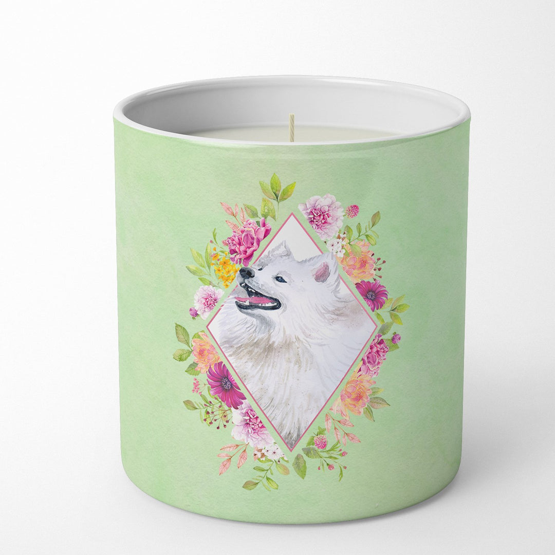 Samoyed Green Flowers 10 oz Decorative Soy Candle Image 1