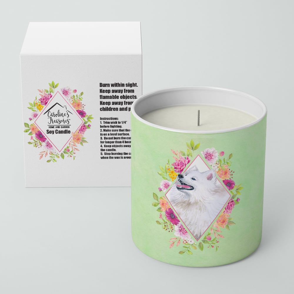 Samoyed Green Flowers 10 oz Decorative Soy Candle Image 2