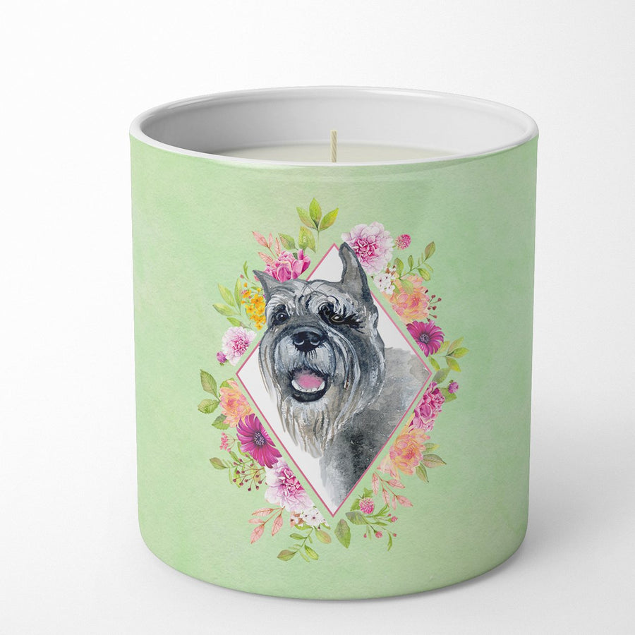 Schnauzer Green Flowers 10 oz Decorative Soy Candle Image 1