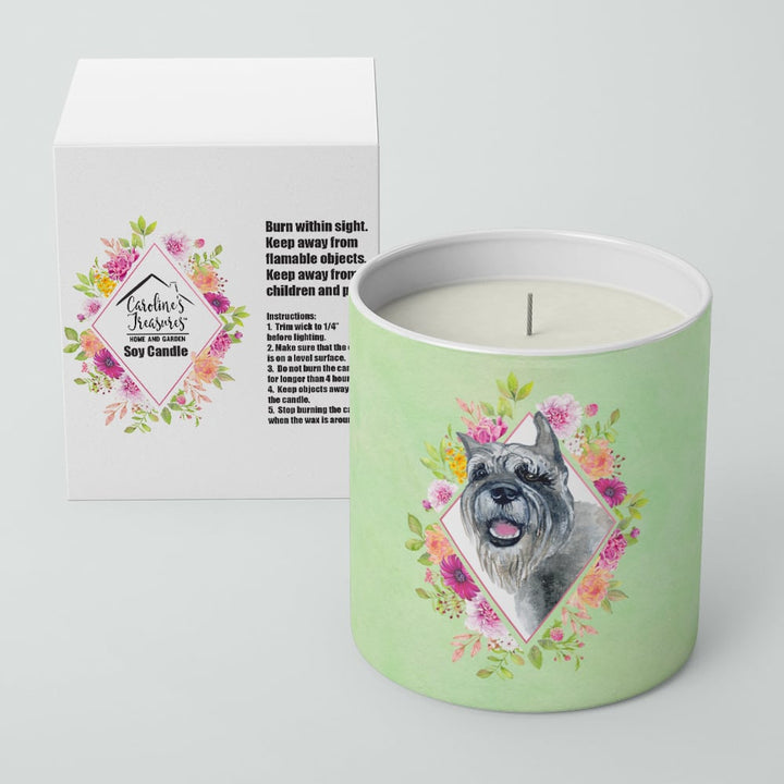 Schnauzer Green Flowers 10 oz Decorative Soy Candle Image 2