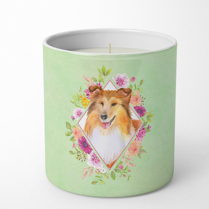 Sheltie Shetland Sheepdog Green Flowers 10 oz Decorative Soy Candle Image 1