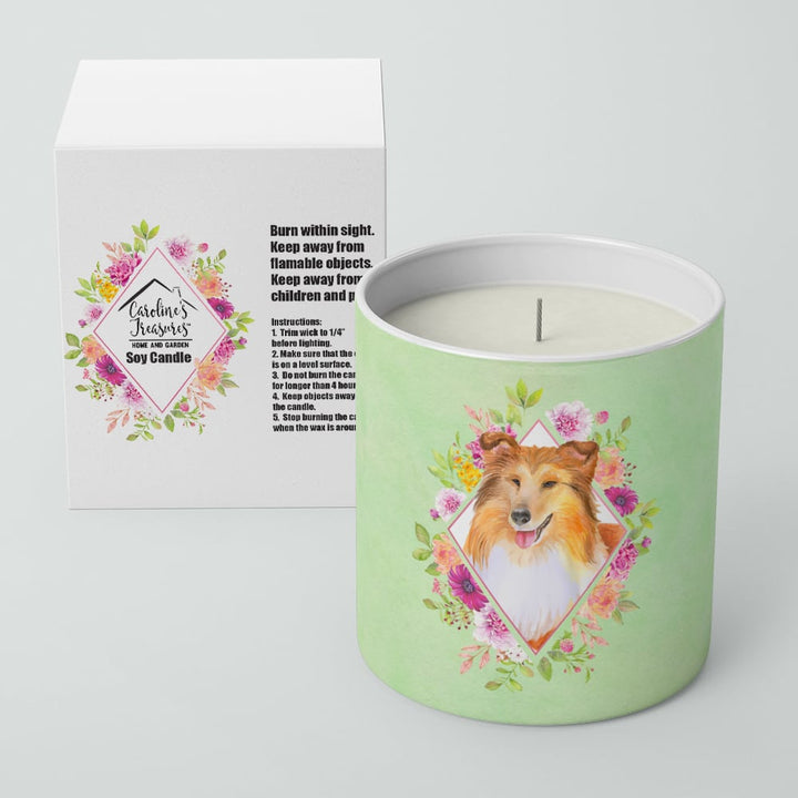 Sheltie Shetland Sheepdog Green Flowers 10 oz Decorative Soy Candle Image 2