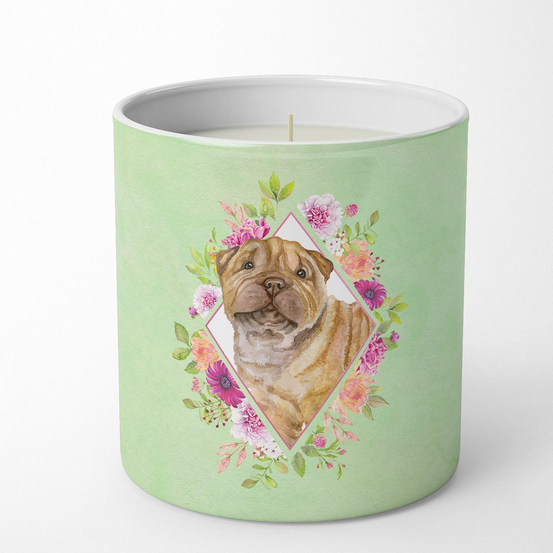 Shar Pei Green Flowers 10 oz Decorative Soy Candle Image 1