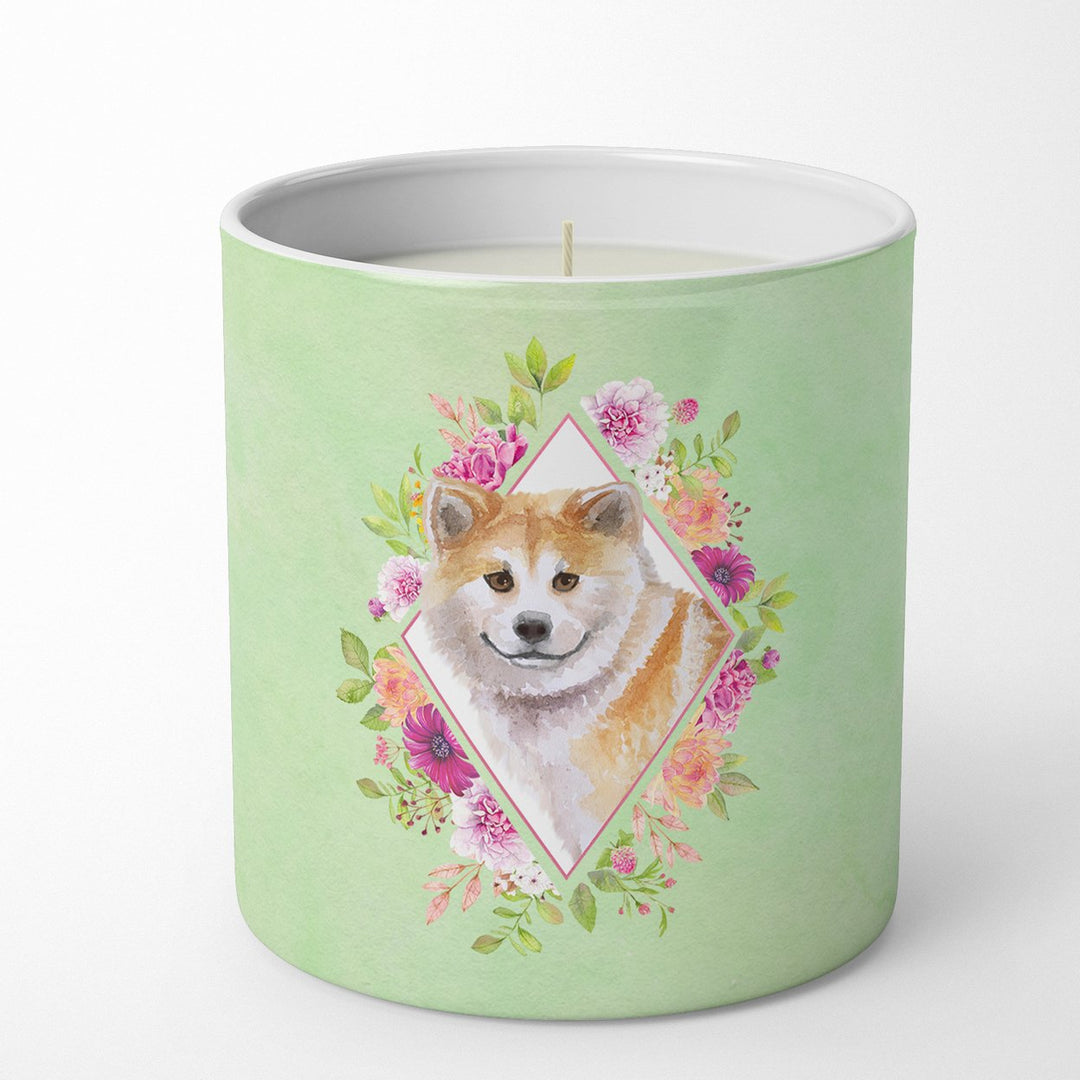 Shiba Inu Green Flowers 10 oz Decorative Soy Candle Image 1