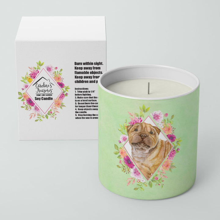 Shar Pei Green Flowers 10 oz Decorative Soy Candle Image 2