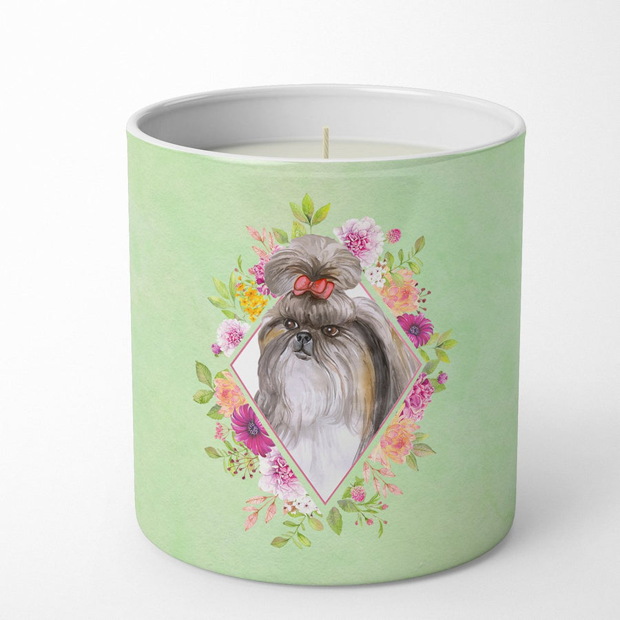 Shih Tzu Green Flowers 10 oz Decorative Soy Candle Image 1