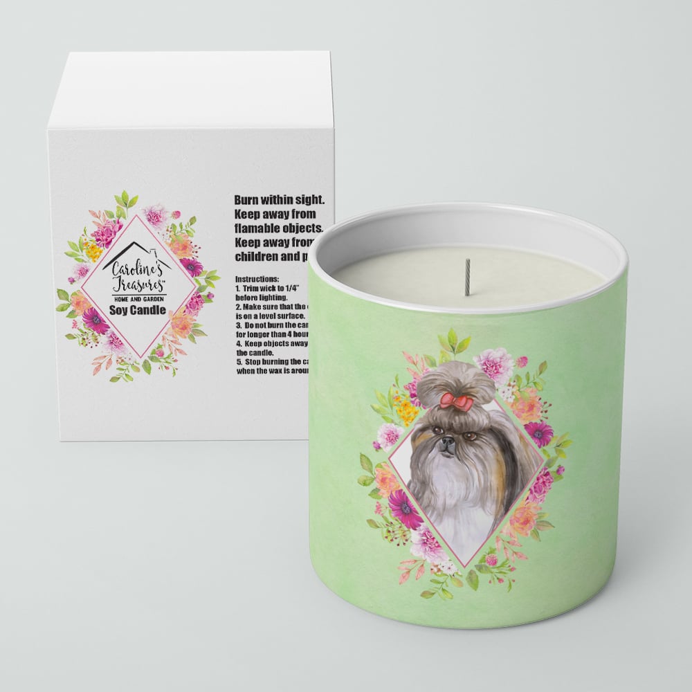 Shih Tzu Green Flowers 10 oz Decorative Soy Candle Image 2