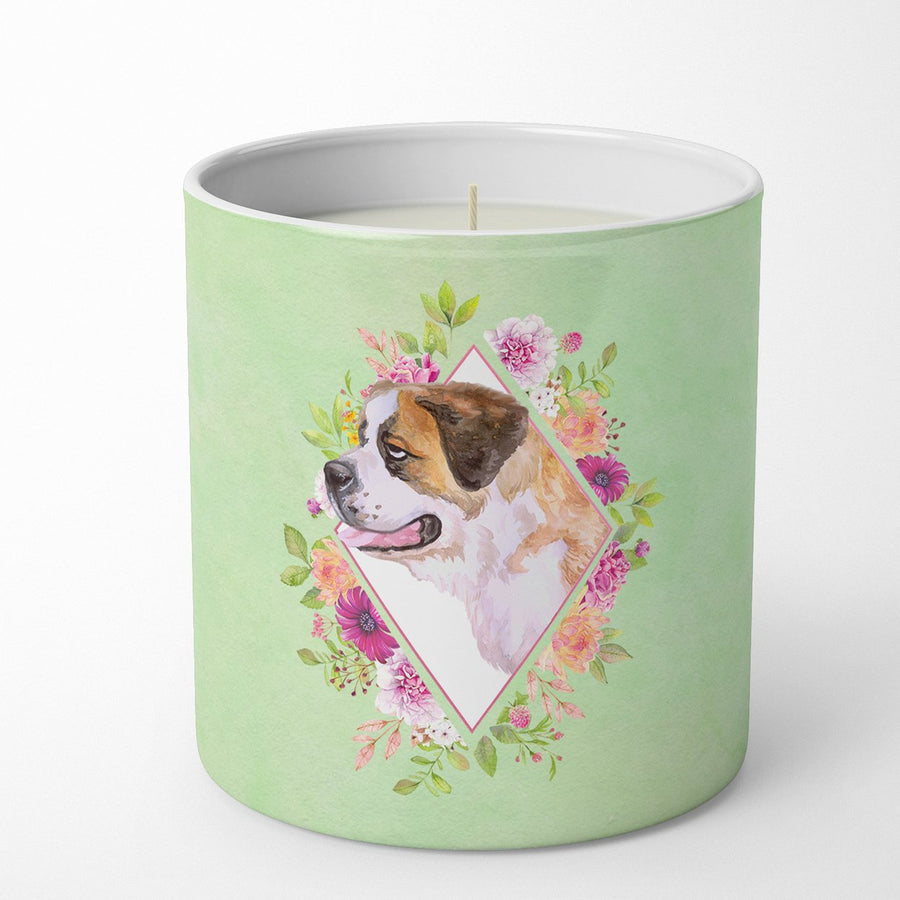 Saint Bernard Style 1 Green Flowers 10 oz Decorative Soy Candle Image 1