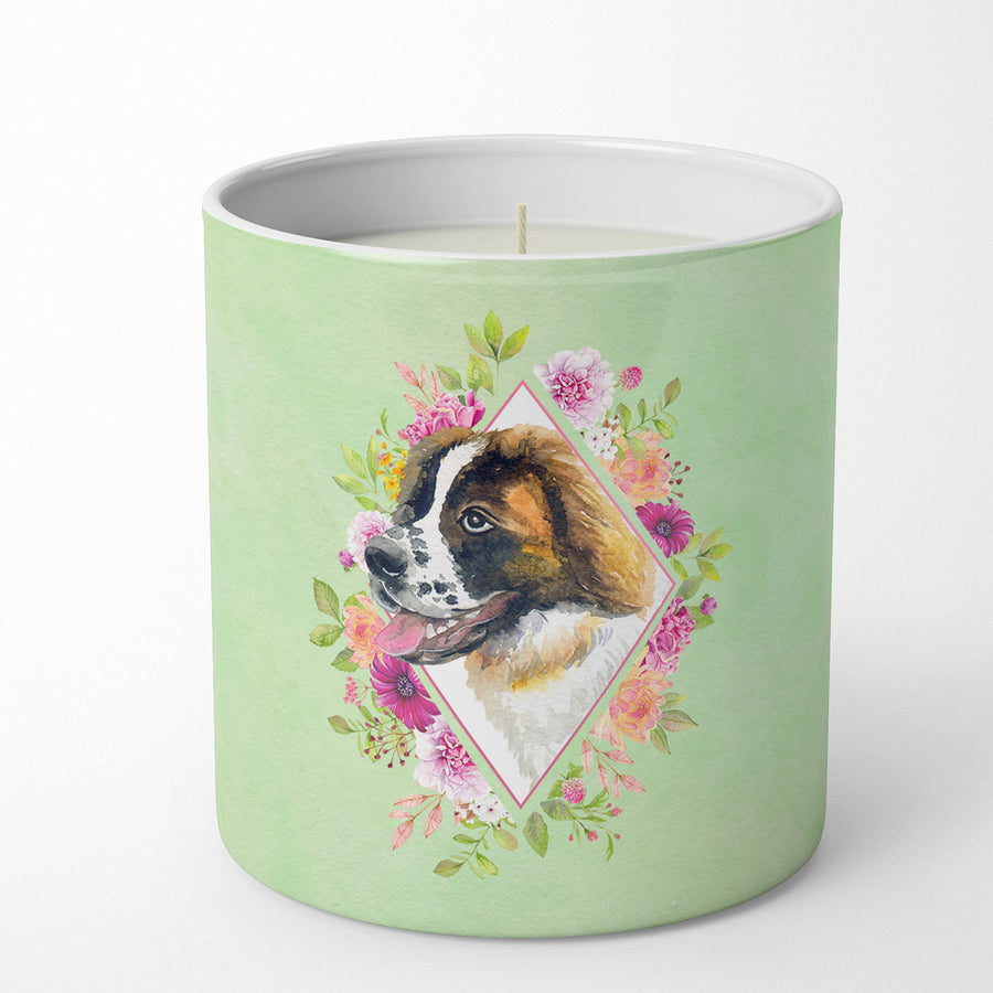 Saint Bernard Style 2 Green Flowers 10 oz Decorative Soy Candle Image 1