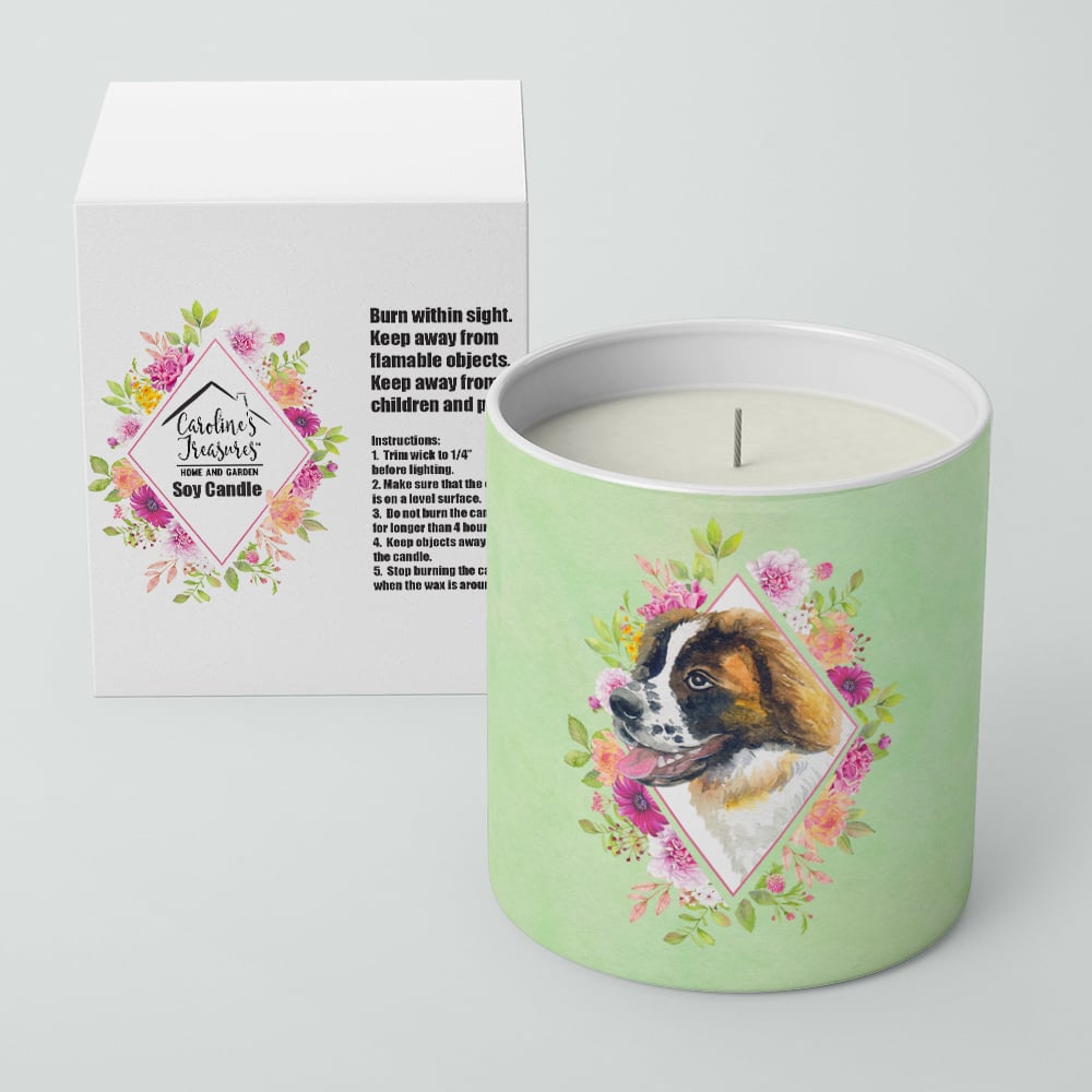 Saint Bernard Style 2 Green Flowers 10 oz Decorative Soy Candle Image 2