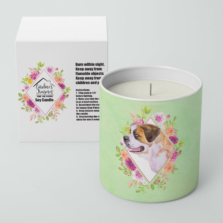 Saint Bernard Style 1 Green Flowers 10 oz Decorative Soy Candle Image 2