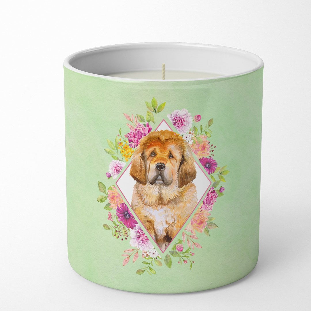 Tibetian Mastiff Puppy Green Flowers 10 oz Decorative Soy Candle Image 1