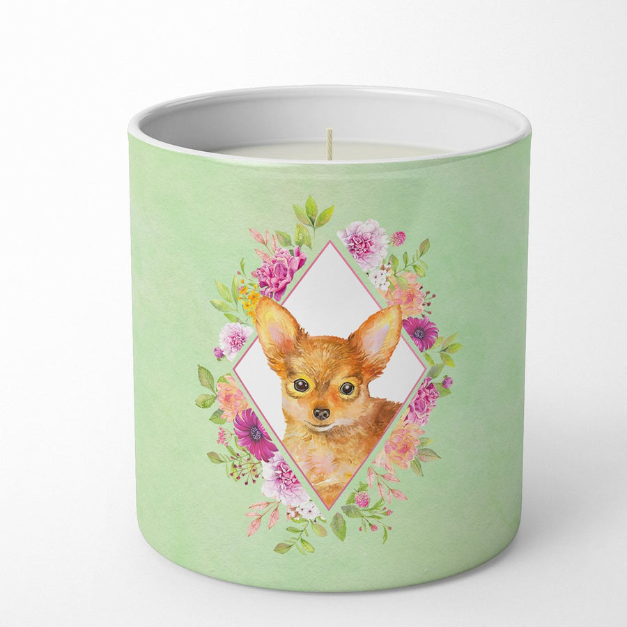 Toy Terrier Green Flowers 10 oz Decorative Soy Candle Image 1