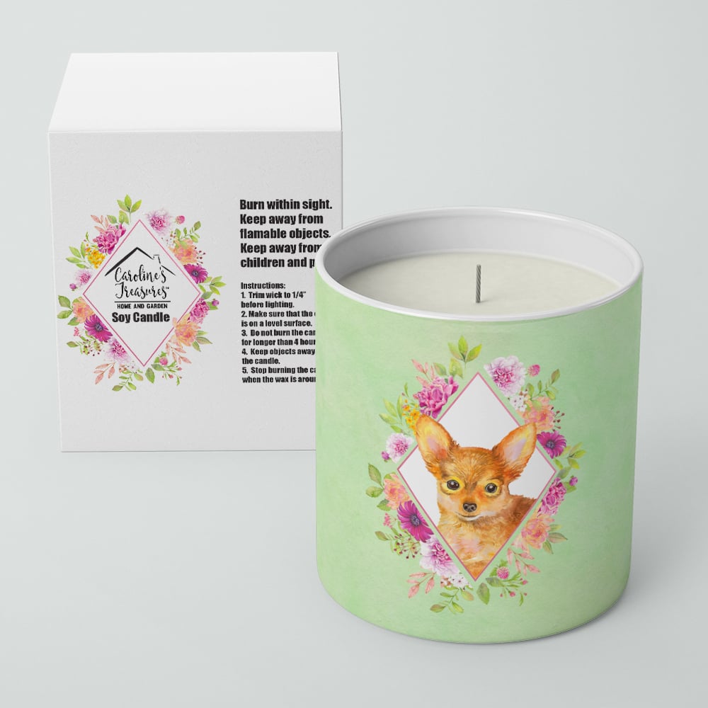 Toy Terrier Green Flowers 10 oz Decorative Soy Candle Image 2