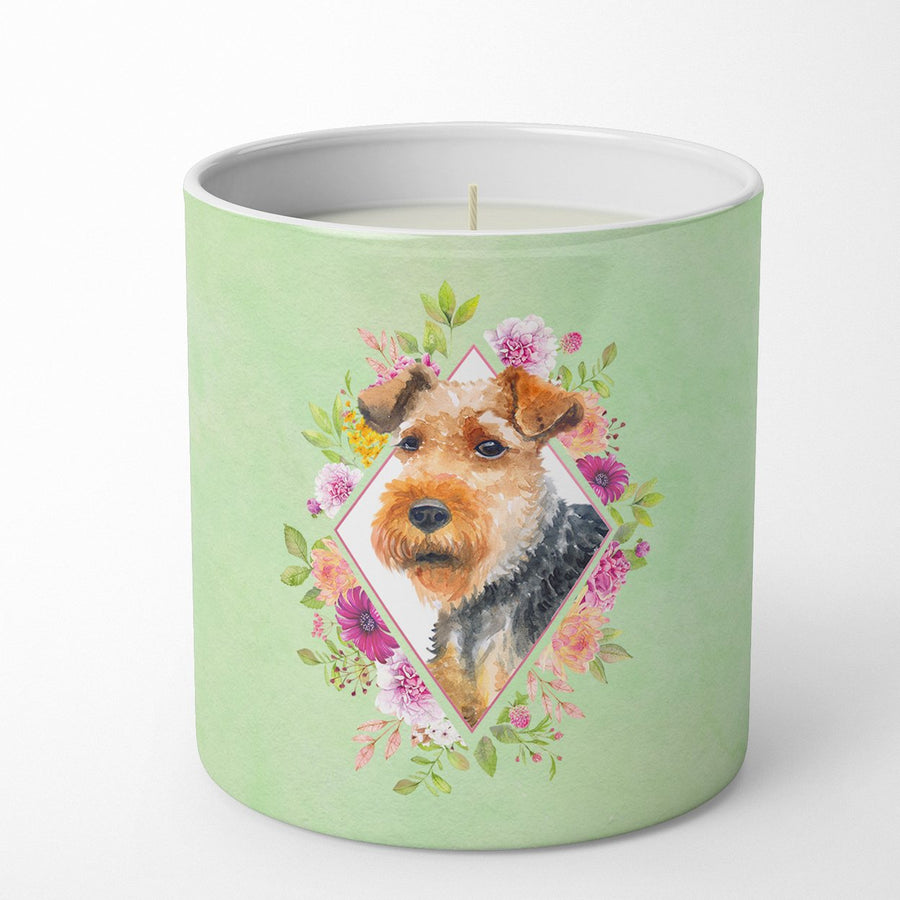 Welsh Terrier Green Flowers 10 oz Decorative Soy Candle Image 1