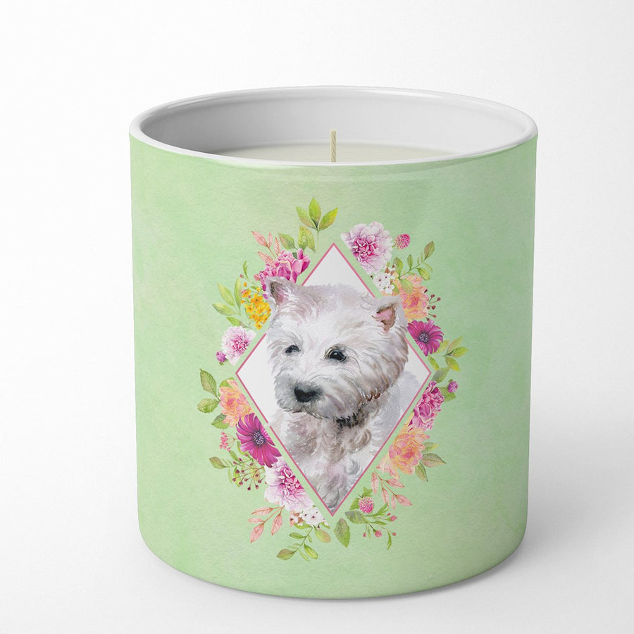 West Highland White Terrier Green Flowers 10 oz Decorative Soy Candle Image 1