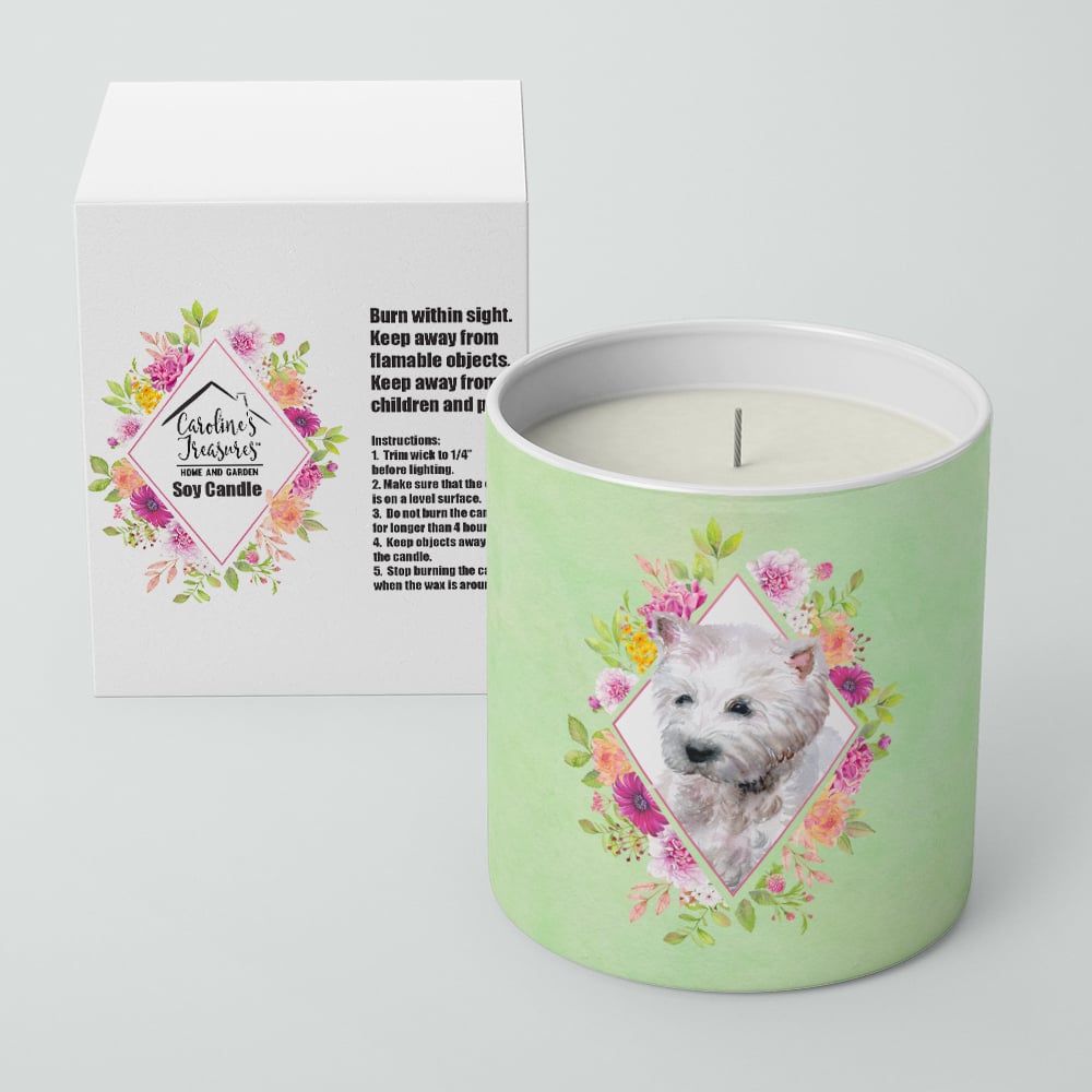 West Highland White Terrier Green Flowers 10 oz Decorative Soy Candle Image 2