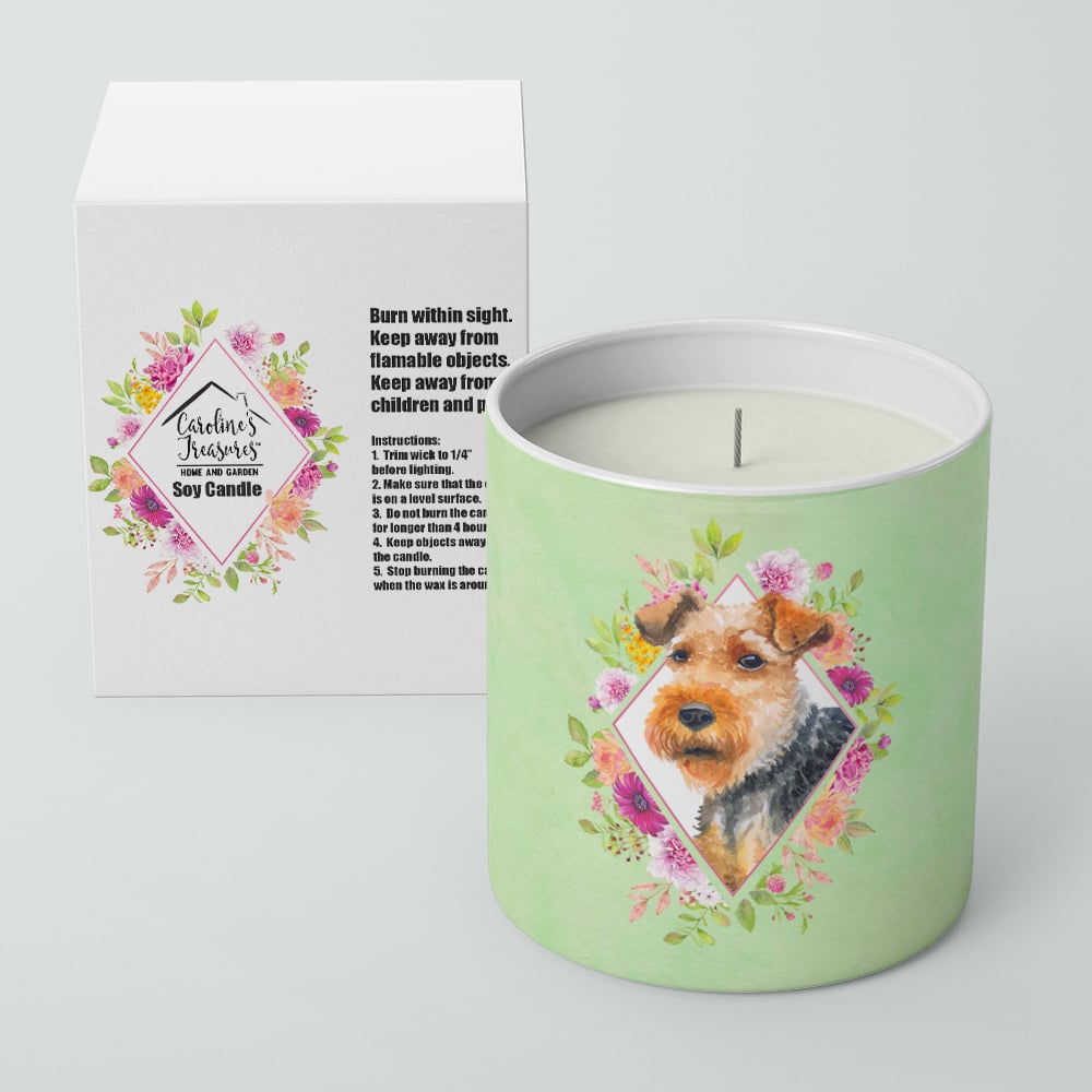 Welsh Terrier Green Flowers 10 oz Decorative Soy Candle Image 2