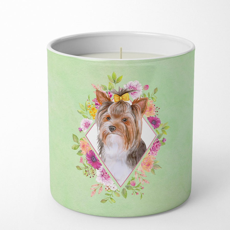 Yorkshire Terrier Style 1 Green Flowers 10 oz Decorative Soy Candle Image 1