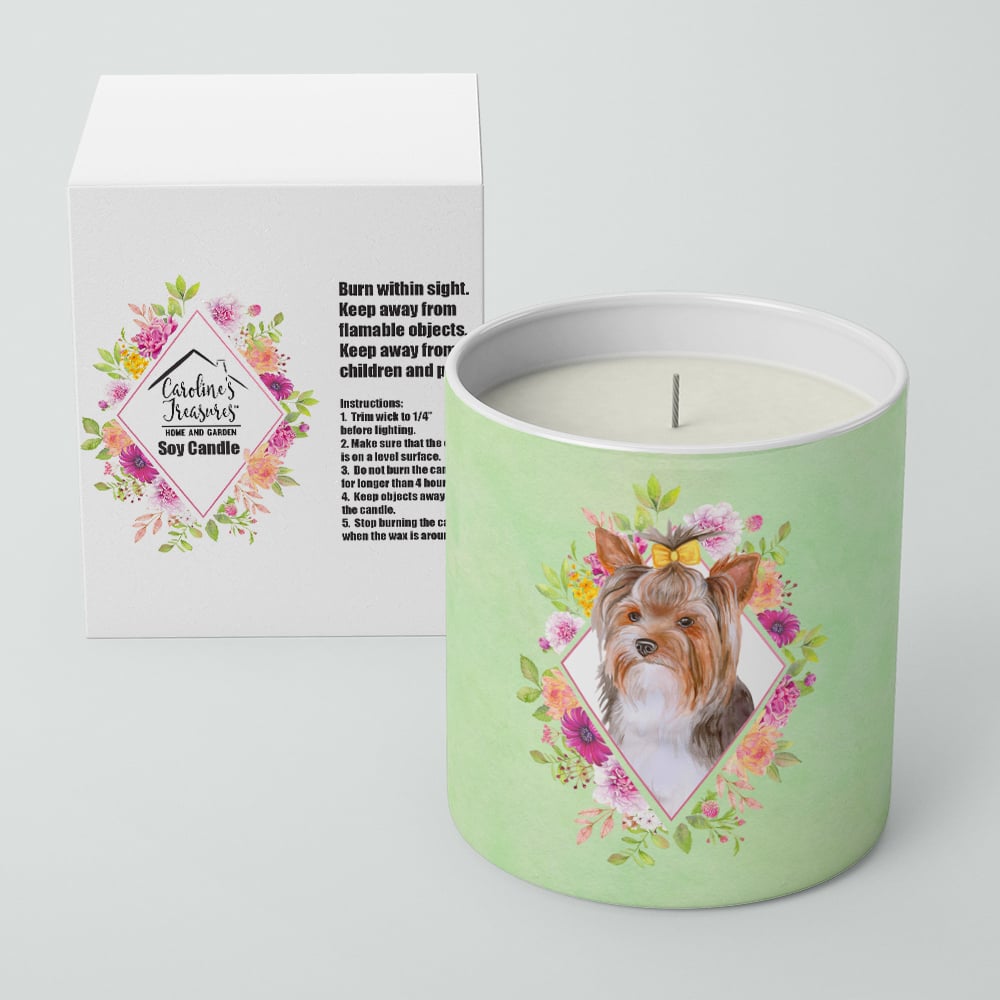 Yorkshire Terrier Style 1 Green Flowers 10 oz Decorative Soy Candle Image 2