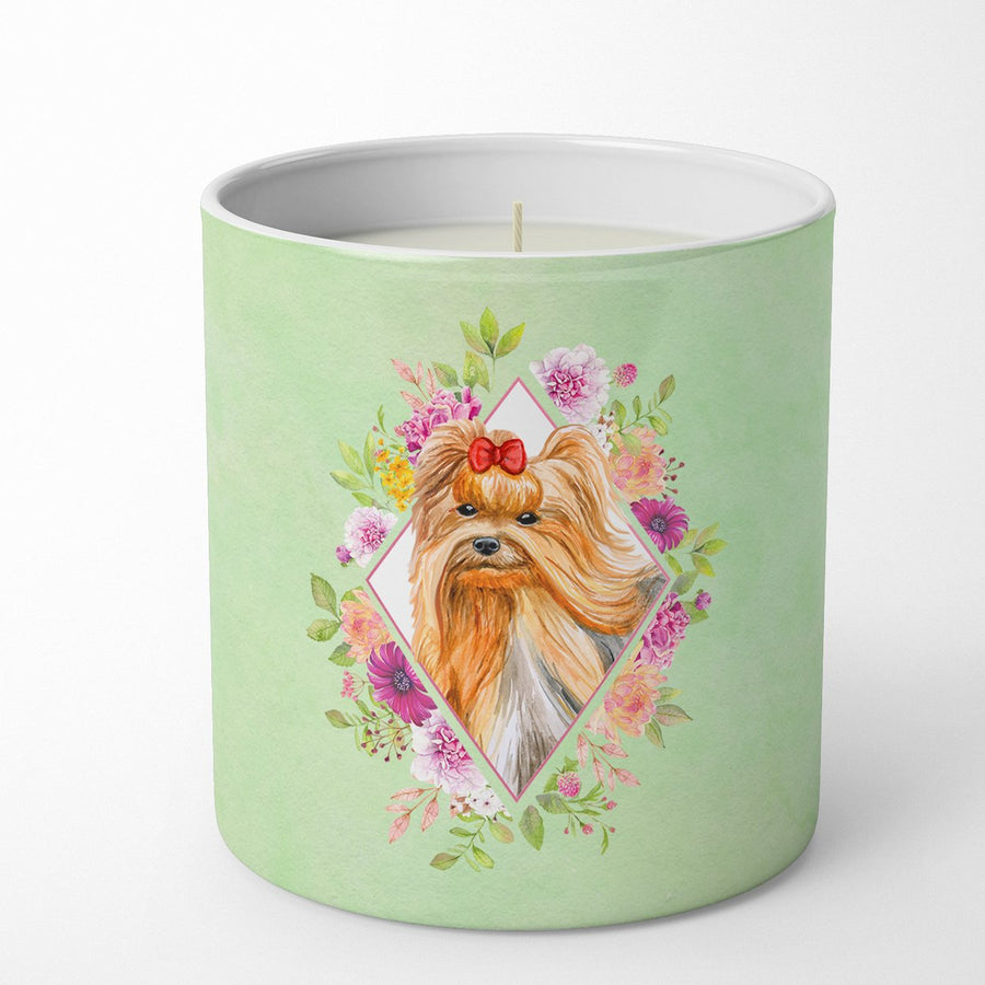 Yorkshire Terrier Style 2 Green Flowers 10 oz Decorative Soy Candle Image 1